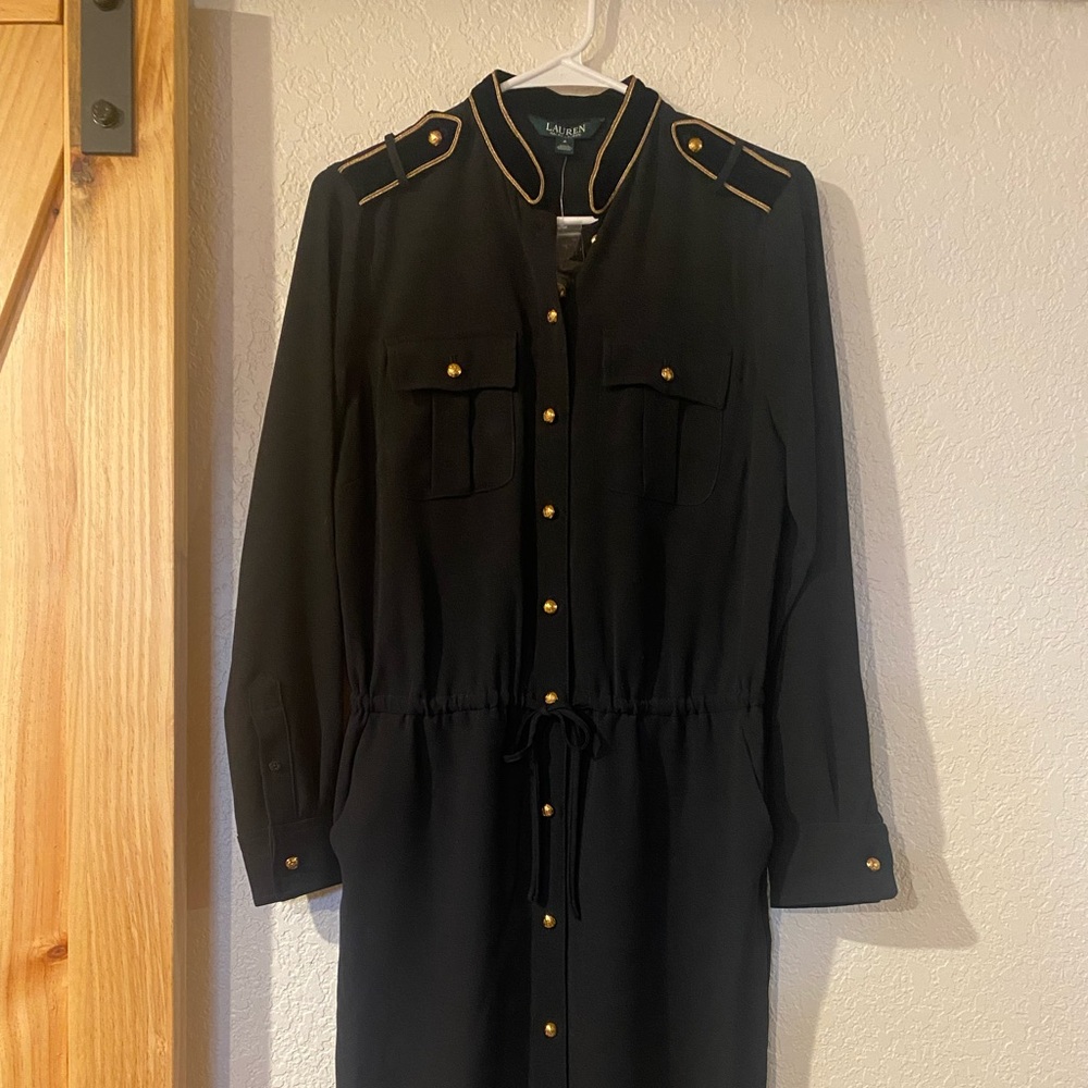 Ralph Lauren Military Style Black Dress with Gold Details